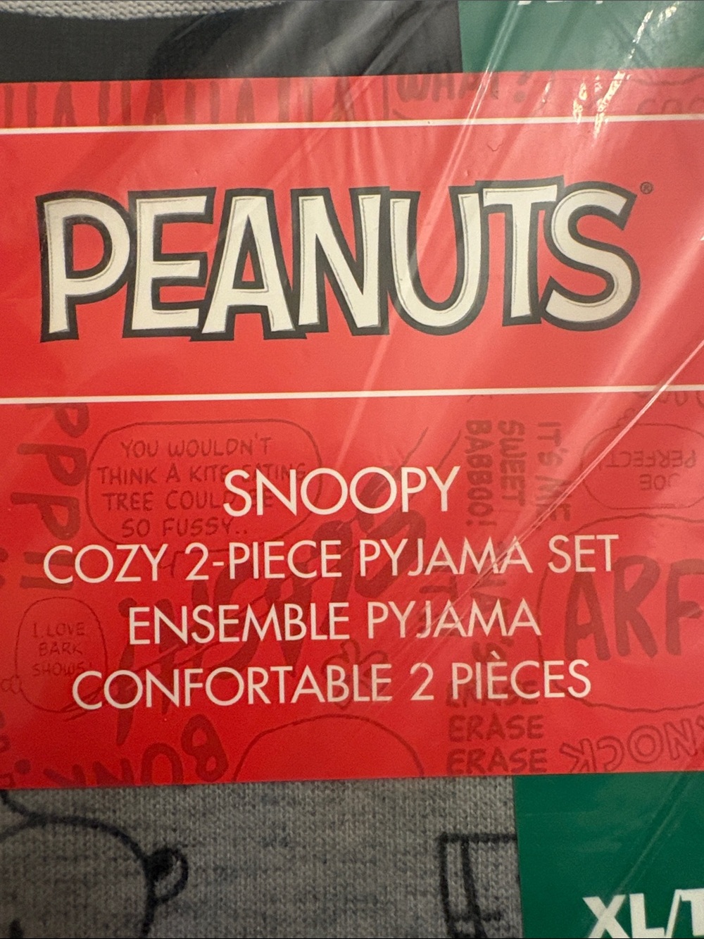 BNWT Peanuts Snoopy Gray and Black Printed 2-Piece Pajama Set - Picture 4 of 5